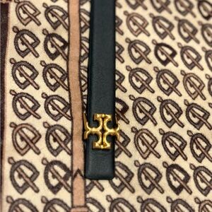 Tory Burch Black Eleanor 1” Leather Belt with Gold Logo